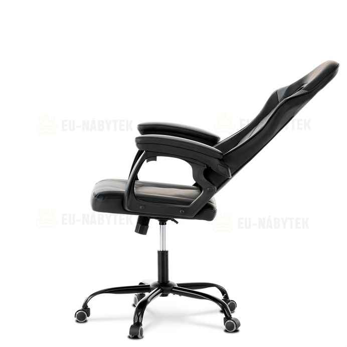 Herní křeslo, šedá a černá ekokůže, houpací mech., opěrák 135°