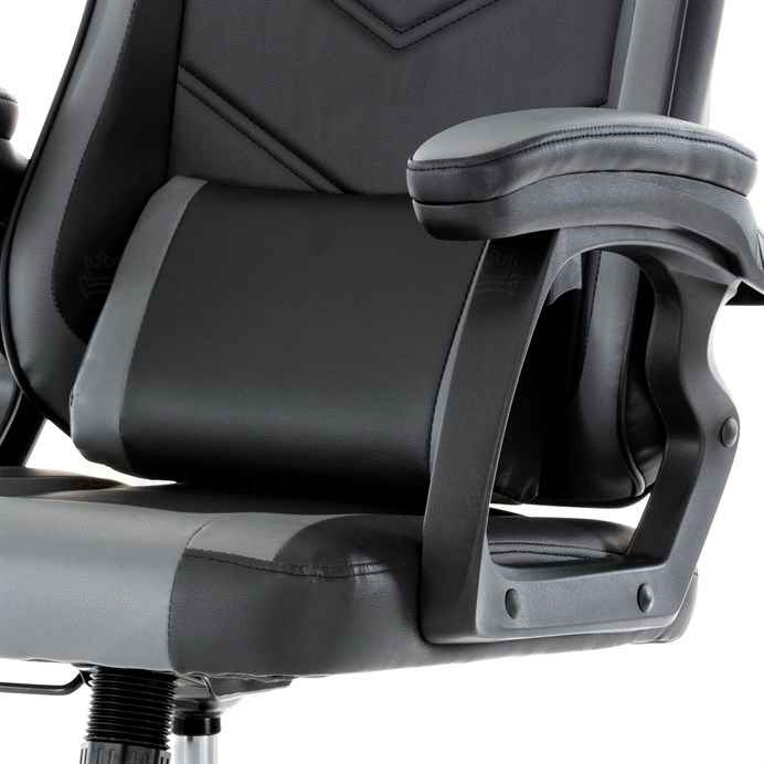 Herní křeslo, šedá a černá ekokůže, houpací mech., opěrák 135°