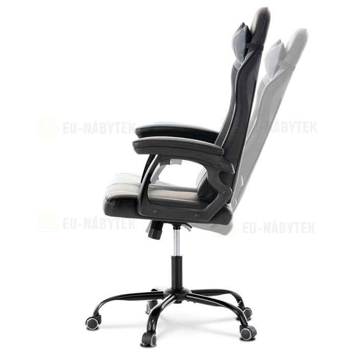 Herní křeslo, šedá a černá ekokůže, houpací mech., opěrák 135°