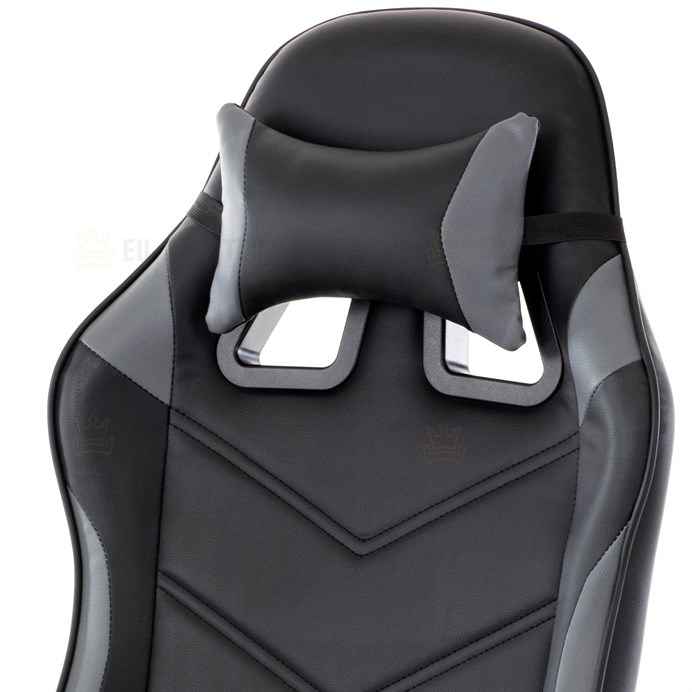 Herní křeslo, šedá a černá ekokůže, houpací mech., opěrák 135°