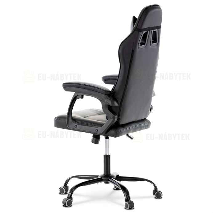 Herní křeslo, šedá a černá ekokůže, houpací mech., opěrák 135°