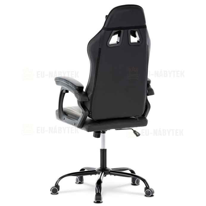 Herní křeslo, šedá a černá ekokůže, houpací mech., opěrák 135°
