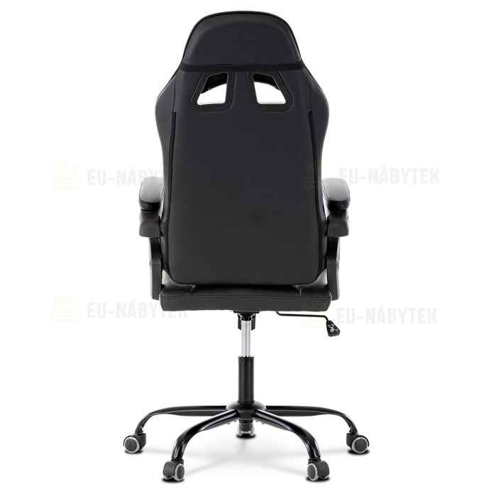 Herní křeslo, šedá a černá ekokůže, houpací mech., opěrák 135°