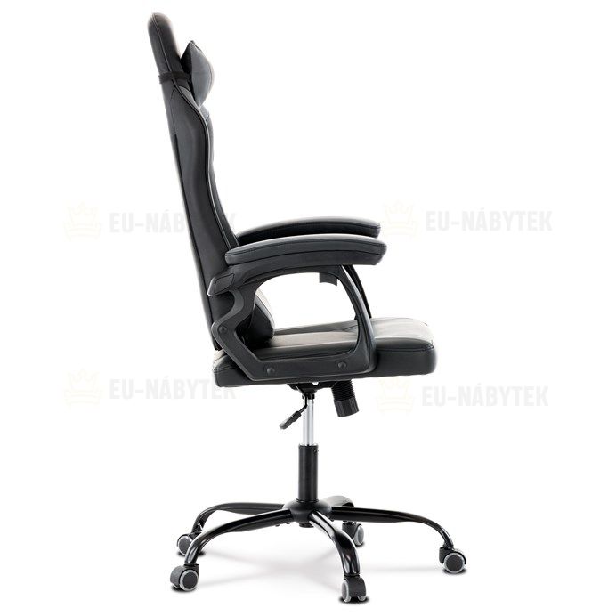 Herní křeslo, šedá a černá ekokůže, houpací mech., opěrák 135°