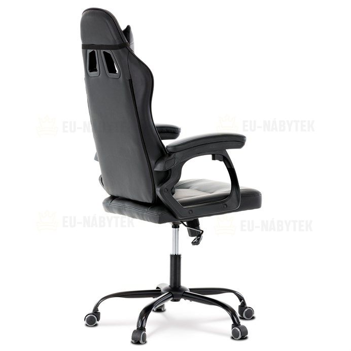Herní křeslo, šedá a černá ekokůže, houpací mech., opěrák 135°