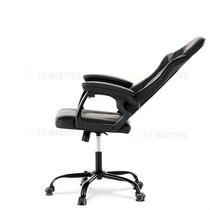 Herní křeslo, šedá a černá ekokůže, houpací mech., opěrák 135°