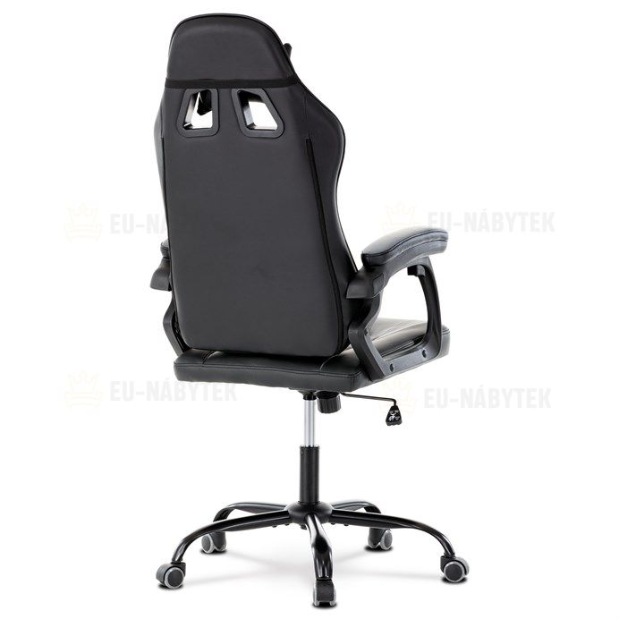 Herní křeslo, šedá a černá ekokůže, houpací mech., opěrák 135°