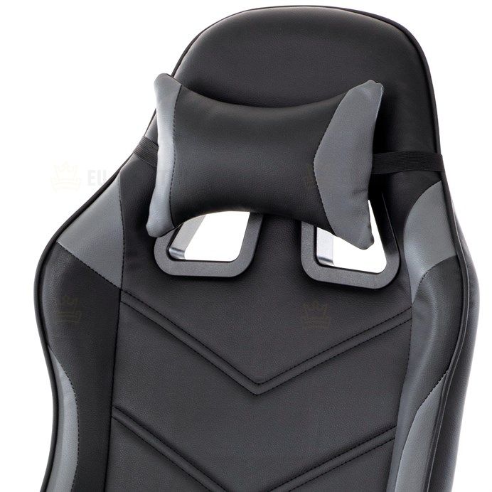 Herní křeslo, šedá a černá ekokůže, houpací mech., opěrák 135°