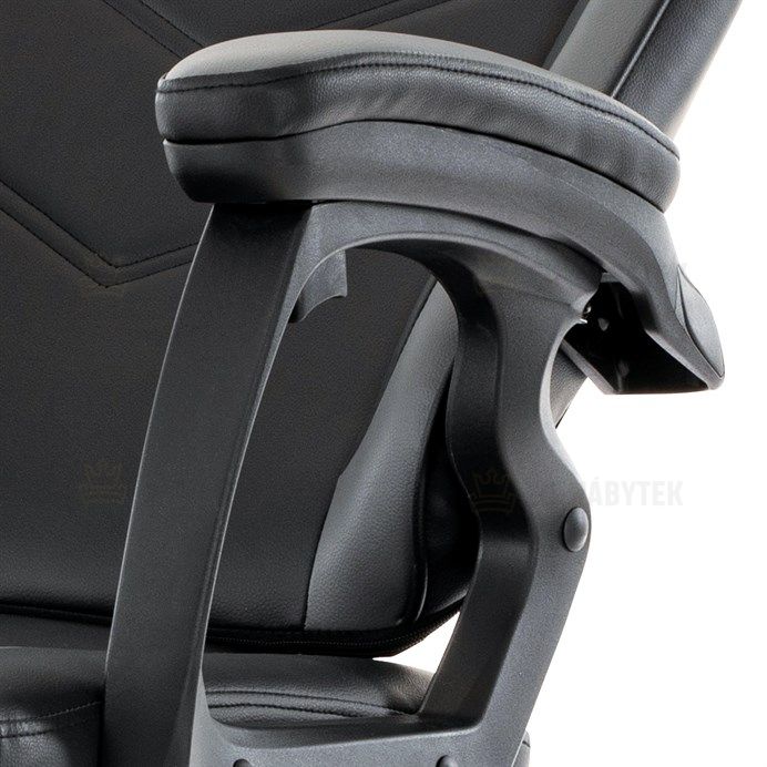 Herní křeslo, šedá a černá ekokůže, houpací mech., opěrák 135°