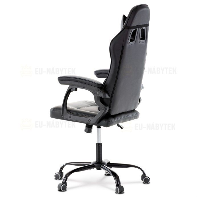 Herní křeslo, šedá a černá ekokůže, houpací mech., opěrák 135°