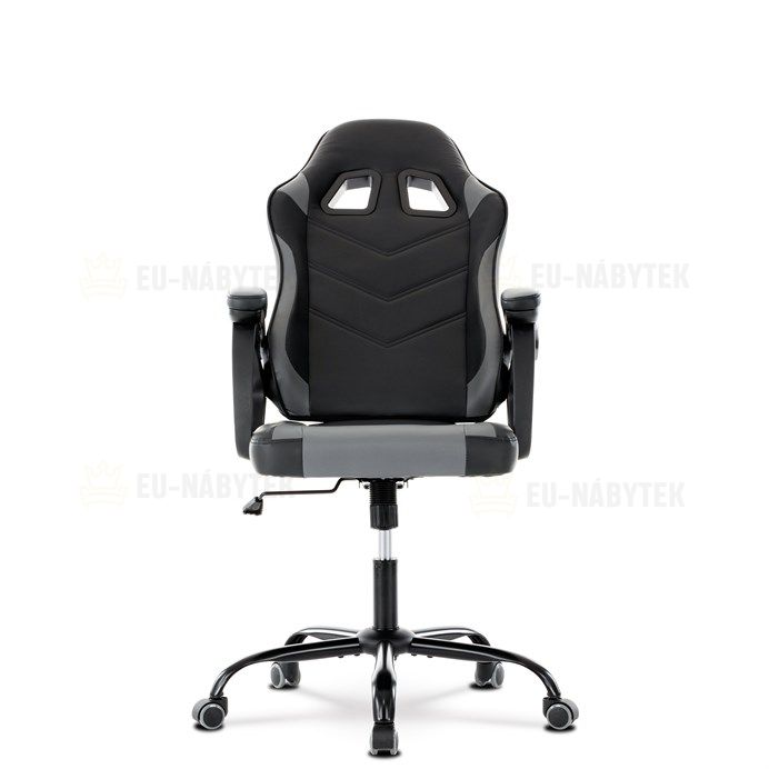 Herní křeslo, šedá a černá ekokůže, houpací mech., opěrák 135°