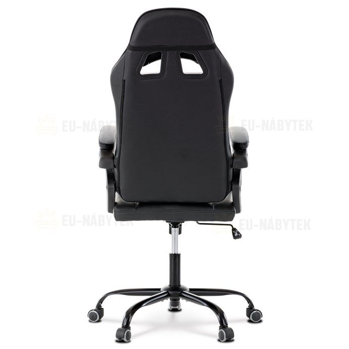 Herní křeslo, šedá a černá ekokůže, houpací mech., opěrák 135°