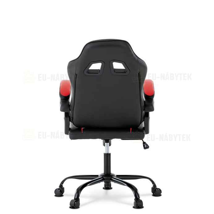 Herní křeslo, červená a černá ekokůže, houpací mech., opěrák 135°