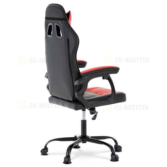 Herní křeslo, červená a černá ekokůže, houpací mech., opěrák 135°