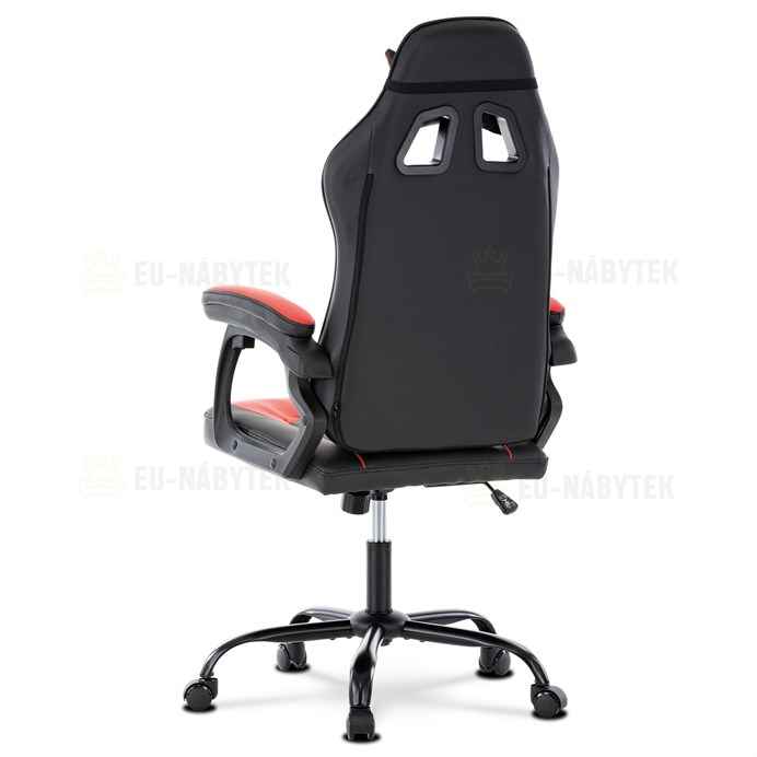 Herní křeslo, červená a černá ekokůže, houpací mech., opěrák 135°