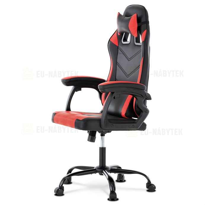 Herní křeslo, červená a černá ekokůže, houpací mech., opěrák 135°