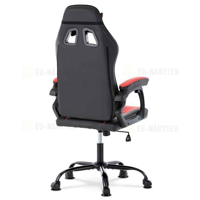 Herní křeslo, červená a černá ekokůže, houpací mech., opěrák 135°