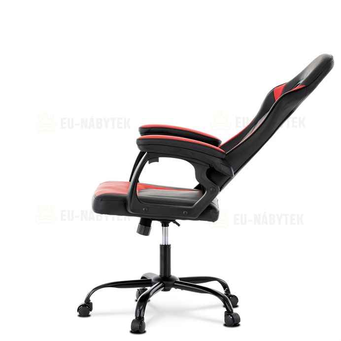 Herní křeslo, červená a černá ekokůže, houpací mech., opěrák 135°