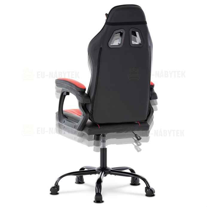 Herní křeslo, červená a černá ekokůže, houpací mech., opěrák 135°