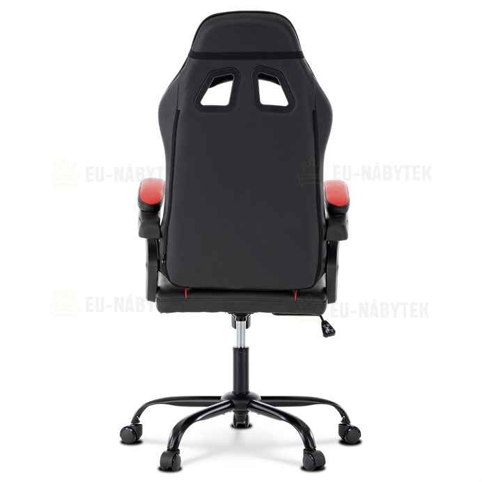 Herní křeslo, červená a černá ekokůže, houpací mech., opěrák 135°