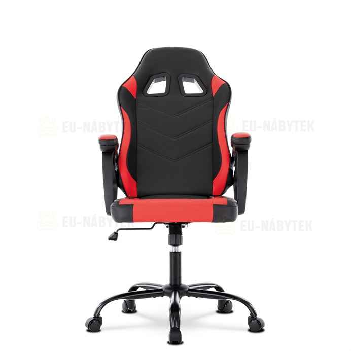 Herní křeslo, červená a černá ekokůže, houpací mech., opěrák 135°