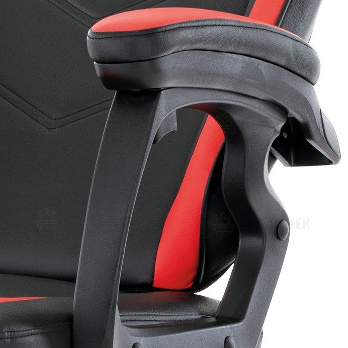 Herní křeslo, červená a černá ekokůže, houpací mech., opěrák 135°