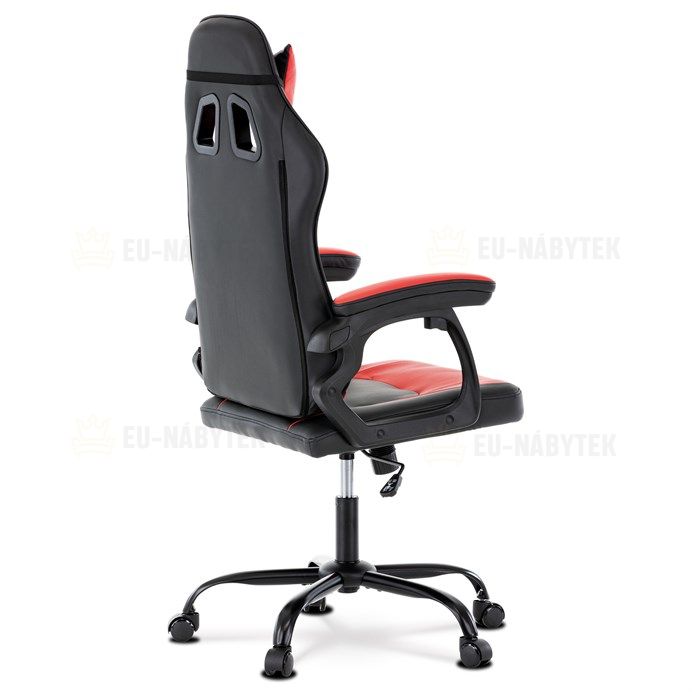 Herní křeslo, červená a černá ekokůže, houpací mech., opěrák 135°