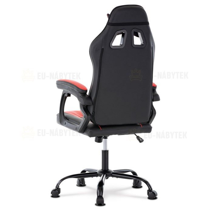 Herní křeslo, červená a černá ekokůže, houpací mech., opěrák 135°