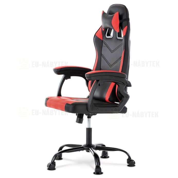 Herní křeslo, červená a černá ekokůže, houpací mech., opěrák 135°