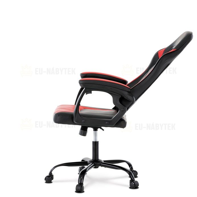 Herní křeslo, červená a černá ekokůže, houpací mech., opěrák 135°