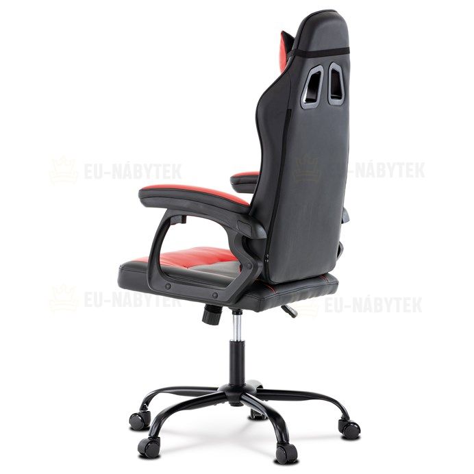 Herní křeslo, červená a černá ekokůže, houpací mech., opěrák 135°