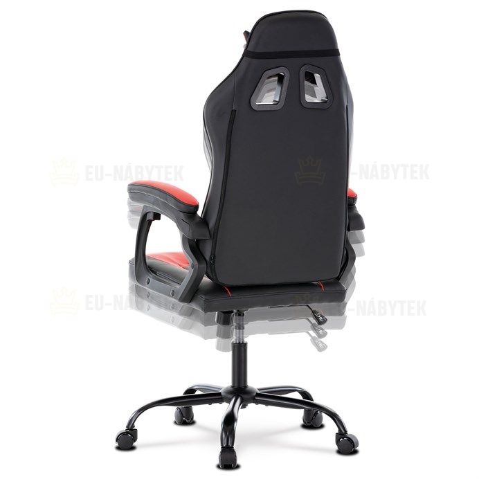 Herní křeslo, červená a černá ekokůže, houpací mech., opěrák 135°