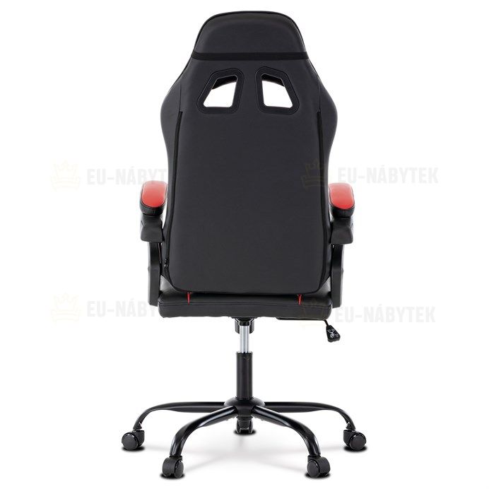 Herní křeslo, červená a černá ekokůže, houpací mech., opěrák 135°