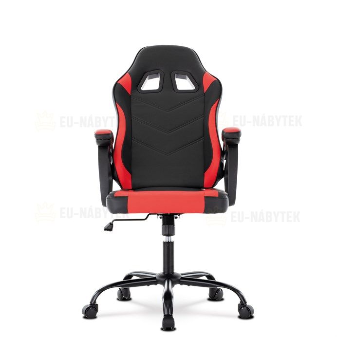 Herní křeslo, červená a černá ekokůže, houpací mech., opěrák 135°