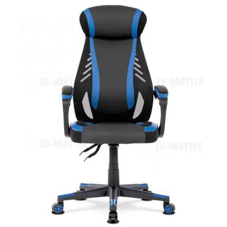 Herní křeslo, modrá, černá ekokůže a černá látka a síťovina MESH, PCA mech