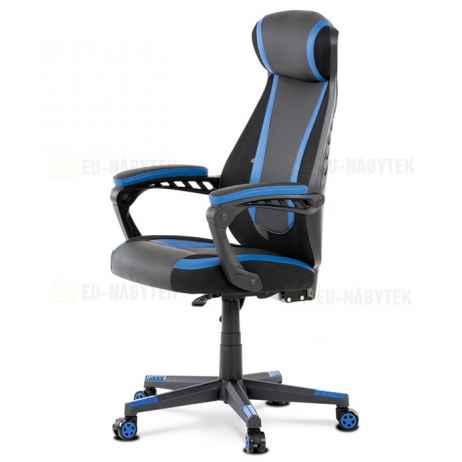 Herní křeslo, modrá, černá ekokůže a černá látka a síťovina MESH, PCA mech