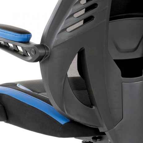 Herní křeslo, modrá, černá ekokůže a černá látka a síťovina MESH, PCA mech