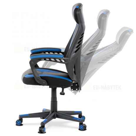 Herní křeslo, modrá, černá ekokůže a černá látka a síťovina MESH, PCA mech
