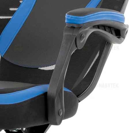 Herní křeslo, modrá, černá ekokůže a černá látka a síťovina MESH, PCA mech