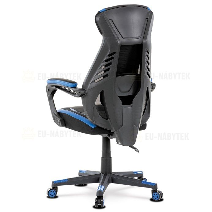 Herní křeslo, modrá, černá ekokůže a černá látka a síťovina MESH, PCA mech
