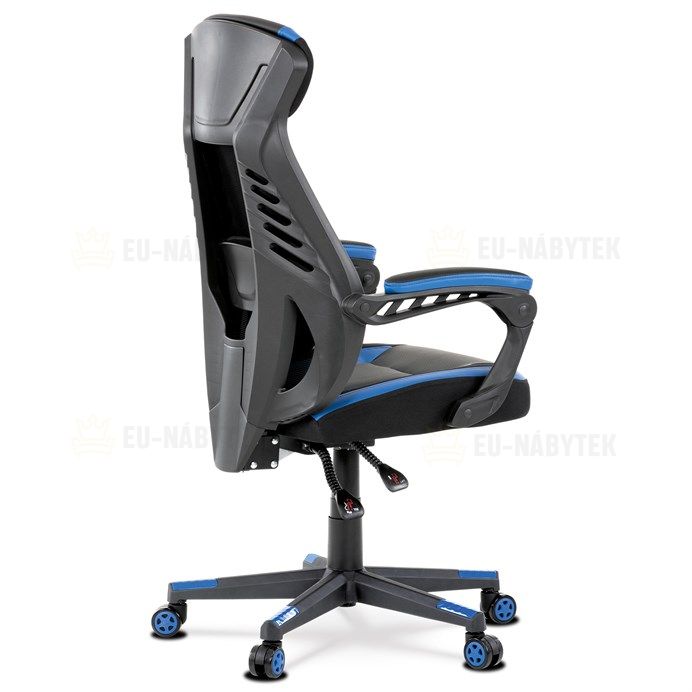 Herní křeslo, modrá, černá ekokůže a černá látka a síťovina MESH, PCA mech