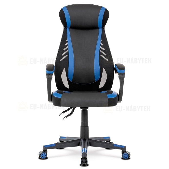 Herní křeslo, modrá, černá ekokůže a černá látka a síťovina MESH, PCA mech
