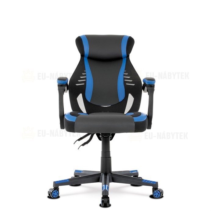 Herní křeslo, modrá, černá ekokůže a černá látka a síťovina MESH, PCA mech