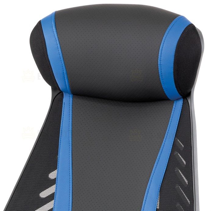 Herní křeslo, modrá, černá ekokůže a černá látka a síťovina MESH, PCA mech