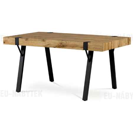 Jídelní stůl 160x90x75, MDF deska tl. 100 mm, 3D dekor divoký dub, kov černý mat