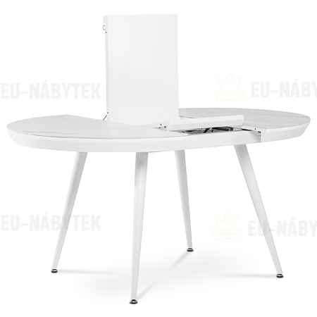 Jídelní stůl 110+40x110 cm, keramická deska bílý mramor, MDF. kov.nohy, bílý mat
