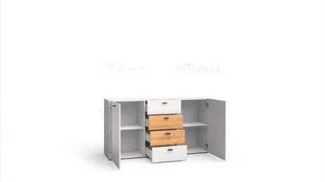 Komoda MILANES 150 bílá lesk / dub artisan DOPRODEJ*