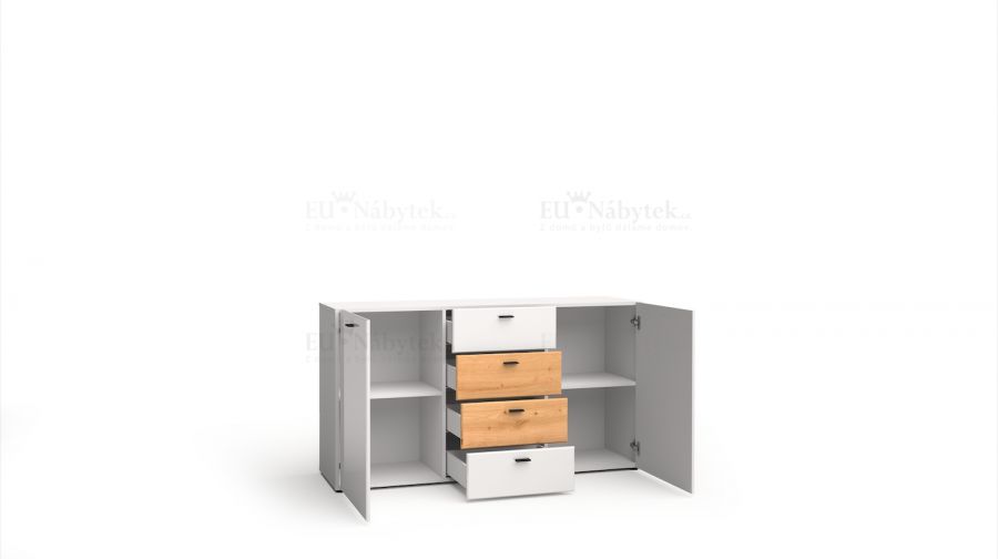 Komoda MILANES 150 bílá lesk / dub artisan DOPRODEJ*