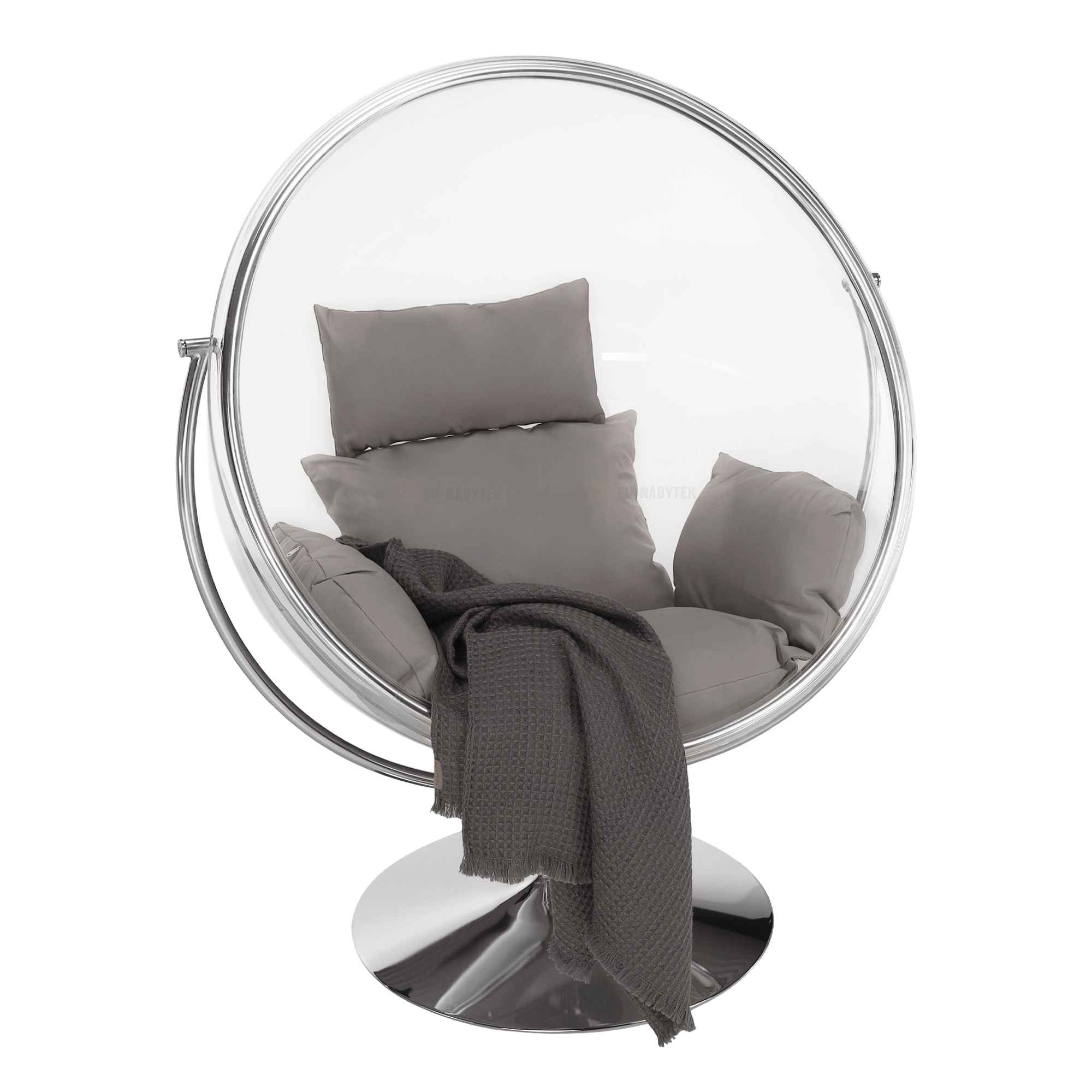 Závěsné křeslo se stojanem, transparentní/stříbrná/šedá, BUBBLE TYP 2