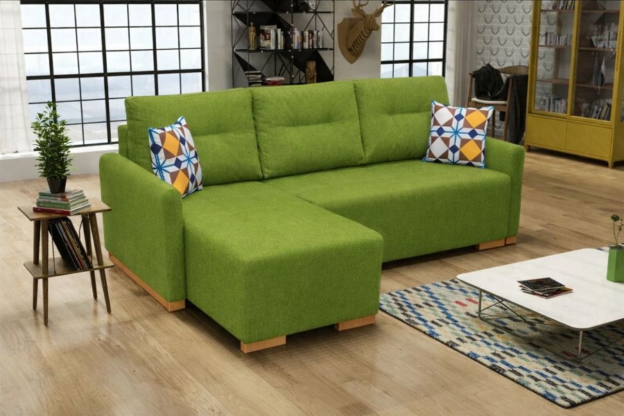 Rozkládací rohová sedačka REX světle zelená DOPRODEJ